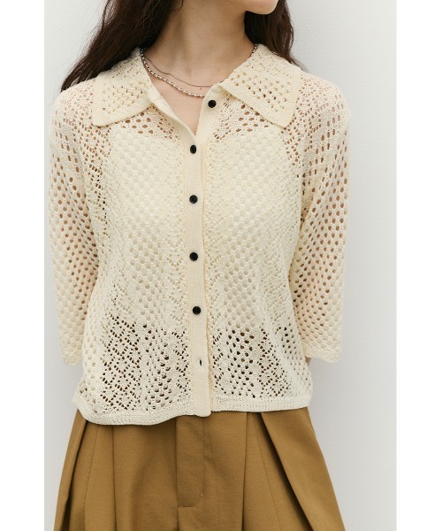STYLEMIXER（スタイルミキサー）の「ミックスクロシェニットトップ（ニット/セーター・レディース・アイボリー/ブラウン/ネイビー・FREE）」の11枚目の写真