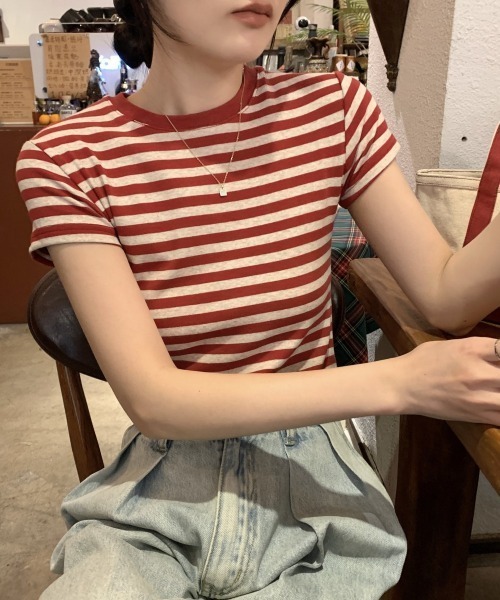 SHEPP(シープ)の「マルチボーダーコンパクト半袖T カットソー(Tシャツ/カットソー・レディース・ブラック/レッド・M/L)」の10枚目の写真