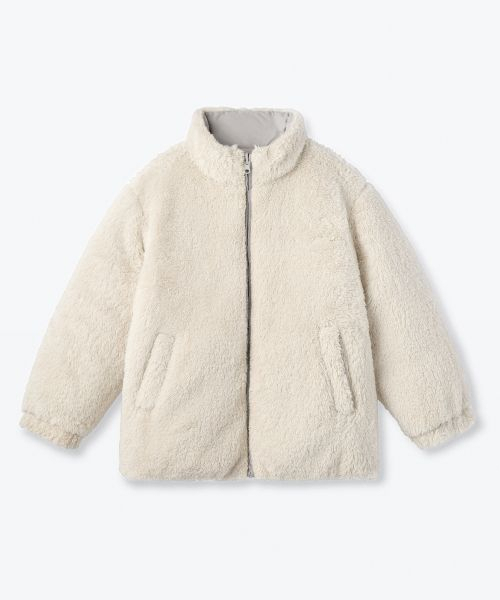 MUSINSA STANDARD KIDS（ムシンサスタンダードキッズ）の「デイリープファーリバーシブルフリースショートパディングジャケット [アッシュグレー/クリーム]（ブルゾン・レディース・その他・110/120/140/160/100/150/130）」の4枚目の写真