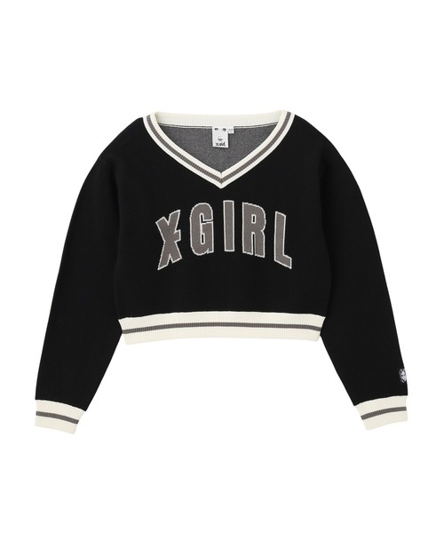 X-girl(エックスガール)の「LOGO JACQUARD V-NECK KNIT TOP(ニット/セーター・レディース・ブラック/ネイビー・ONE SIZE)」の15枚目の写真
