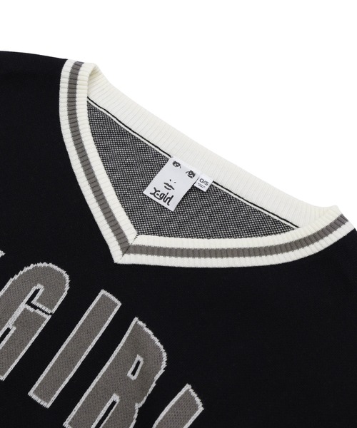 X-girl(エックスガール)の「LOGO JACQUARD V-NECK KNIT TOP(ニット/セーター・レディース・ブラック/ネイビー・ONE SIZE)」の17枚目の写真