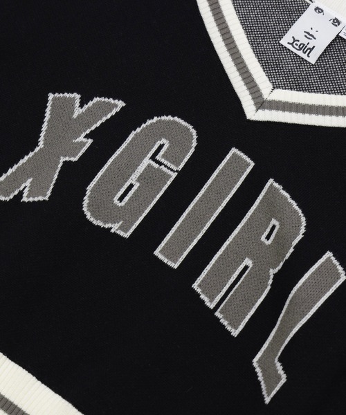 X-girl(エックスガール)の「LOGO JACQUARD V-NECK KNIT TOP(ニット/セーター・レディース・ブラック/ネイビー・ONE SIZE)」の18枚目の写真