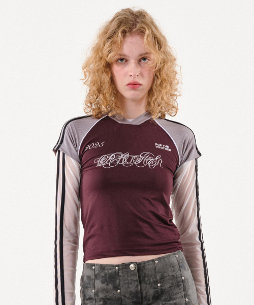 FOR THE WEATHER(フォーザウェザー)の「レタリングユニフォームTシャツ(バーガンディ)(Tシャツ/カットソー・レディース・その他・FREE)」の1枚目の写真