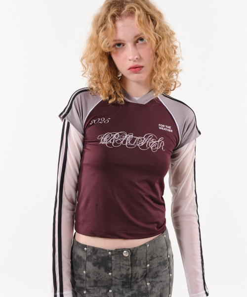 FOR THE WEATHER(フォーザウェザー)の「レタリングユニフォームTシャツ(バーガンディ)(Tシャツ/カットソー・レディース・その他・FREE)」の6枚目の写真