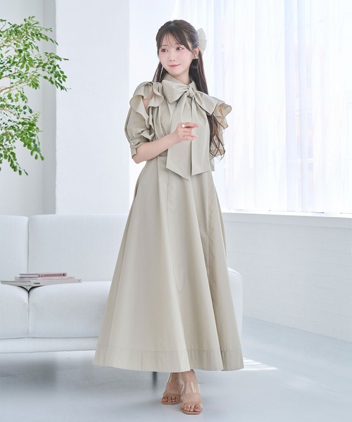 Rose Muse(ロゼミューズ)の「Bow tie shirts dress(シャツワンピース・レディース・ネイビー/アイボリー/ベージュ・FREE)」の3枚目の写真