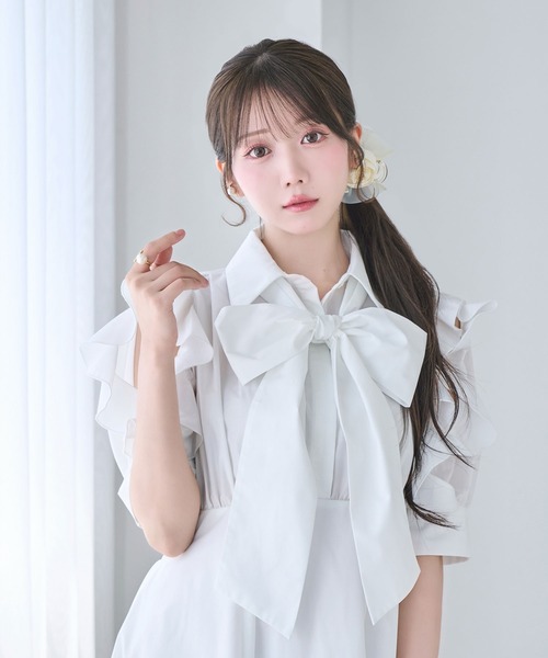 Rose Muse(ロゼミューズ)の「Bow tie shirts dress(シャツワンピース・レディース・ネイビー/アイボリー/ベージュ・FREE)」の4枚目の写真