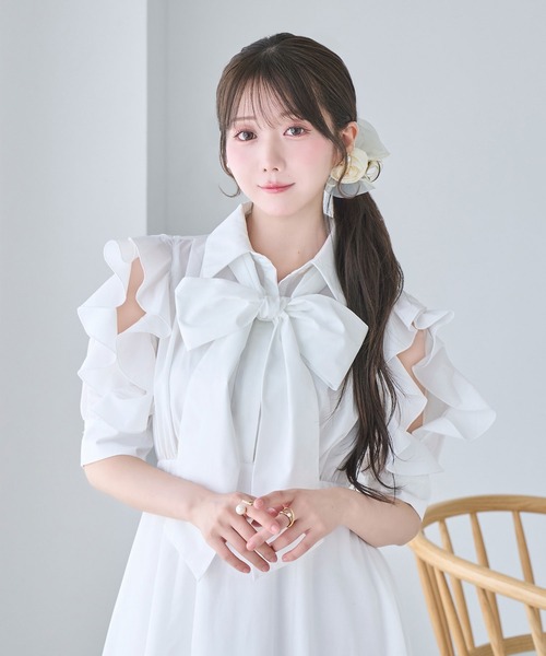 Rose Muse(ロゼミューズ)の「Bow tie shirts dress(シャツワンピース・レディース・ネイビー/アイボリー/ベージュ・FREE)」の5枚目の写真