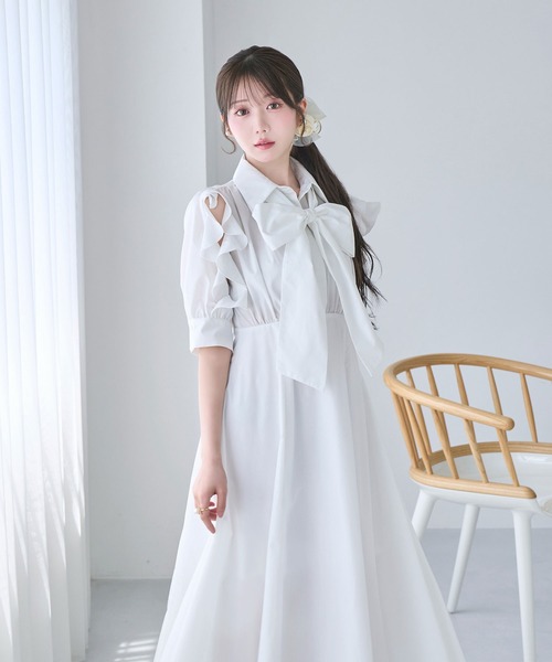 Rose Muse(ロゼミューズ)の「Bow tie shirts dress(シャツワンピース・レディース・ネイビー/アイボリー/ベージュ・FREE)」の7枚目の写真