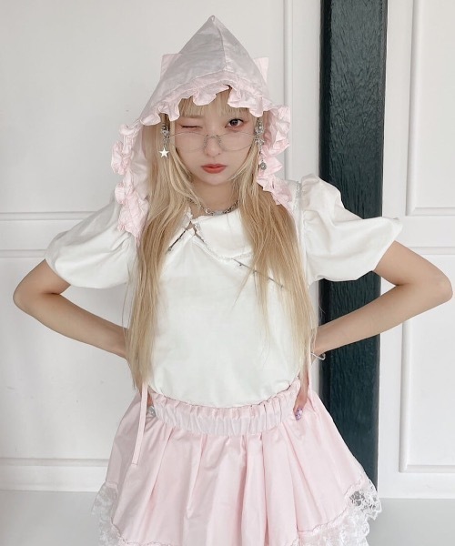 lilLilly(リルリリー)の「ホックテープパフスリーブトップス(Tシャツ/カットソー・レディース・チェック/グレー/ホワイト・FREE)」の13枚目の写真