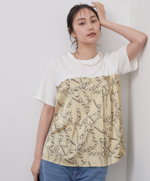 スカーフドッキング ビスチェカットソー【洗濯機OK】（Tシャツ