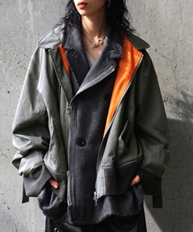 異素材 レイヤード風 ショート丈 ダブルジップ MA-1