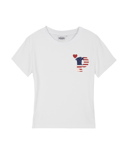 PRIMATE(プライメイト)の「PMERICA レディース スリムフィット 半袖Tシャツ 5 COLORS(Tシャツ/カットソー・レディース・ホワイト/ブラック/カーキ/クリーム/チャコール・SMALL/MEDIUM/LARGE)」の1枚目の写真