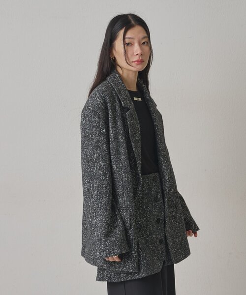 Omekashi(オメカシ)の「ツイードジャコート(テーラードジャケット・レディース・チャコールグレー/ベージュ・38/36)」の6枚目の写真