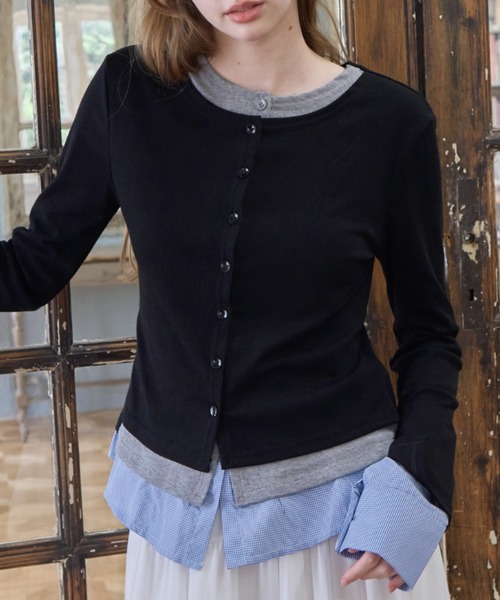Birthday room（バースデイルーム）の「ダブルレイヤードトップス/Double-layered top（Tシャツ/カットソー・レディース・グレー/ブラック・FREE）」の3枚目の写真