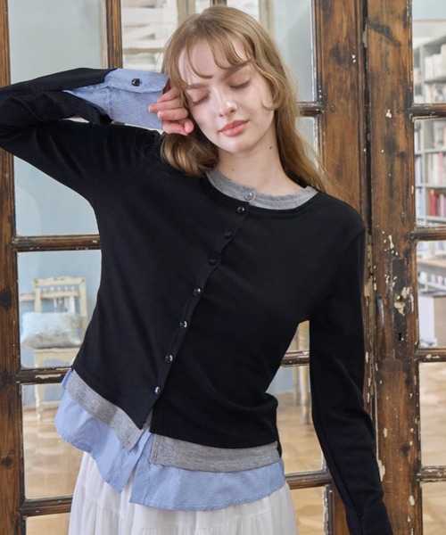 Birthday room（バースデイルーム）の「ダブルレイヤードトップス/Double-layered top（Tシャツ/カットソー・レディース・グレー/ブラック・FREE）」の4枚目の写真