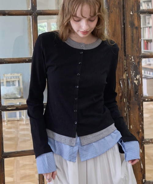 Birthday room（バースデイルーム）の「ダブルレイヤードトップス/Double-layered top（Tシャツ/カットソー・レディース・グレー/ブラック・FREE）」の5枚目の写真