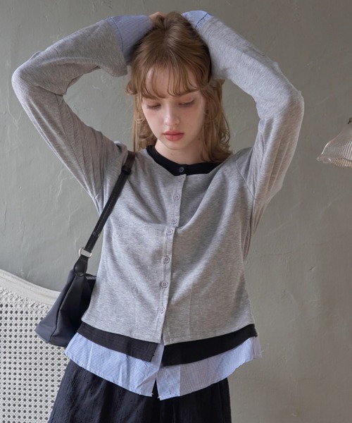 Birthday room（バースデイルーム）の「ダブルレイヤードトップス/Double-layered top（Tシャツ/カットソー・レディース・グレー/ブラック・FREE）」の10枚目の写真
