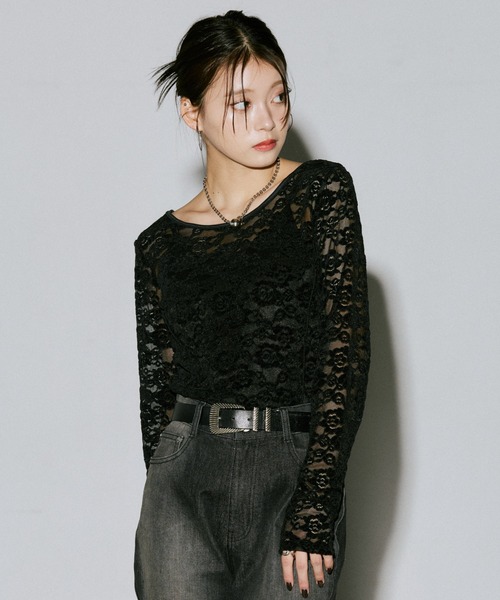 PAGEBOY(ページボーイ)の「ベロアレース2WAYロングスリーブ【前後2WAY】(Tシャツ/カットソー・レディース・ローズ/ターコイズブルー/オフホワイト/ブラック・FREE)」の14枚目の写真