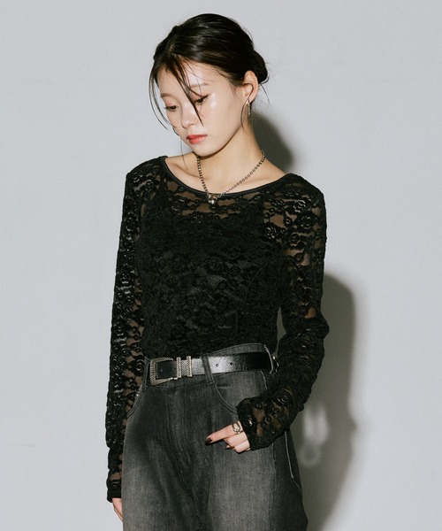 PAGEBOY(ページボーイ)の「ベロアレース2WAYロングスリーブ【前後2WAY】(Tシャツ/カットソー・レディース・ローズ/ターコイズブルー/オフホワイト/ブラック・FREE)」の13枚目の写真