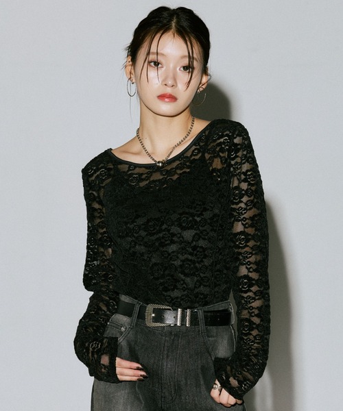 PAGEBOY(ページボーイ)の「ベロアレース2WAYロングスリーブ【前後2WAY】(Tシャツ/カットソー・レディース・ローズ/ターコイズブルー/オフホワイト/ブラック・FREE)」の12枚目の写真
