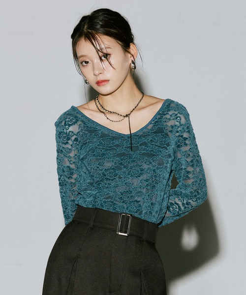 PAGEBOY(ページボーイ)の「ベロアレース2WAYロングスリーブ【前後2WAY】(Tシャツ/カットソー・レディース・ローズ/ターコイズブルー/オフホワイト/ブラック・FREE)」の21枚目の写真
