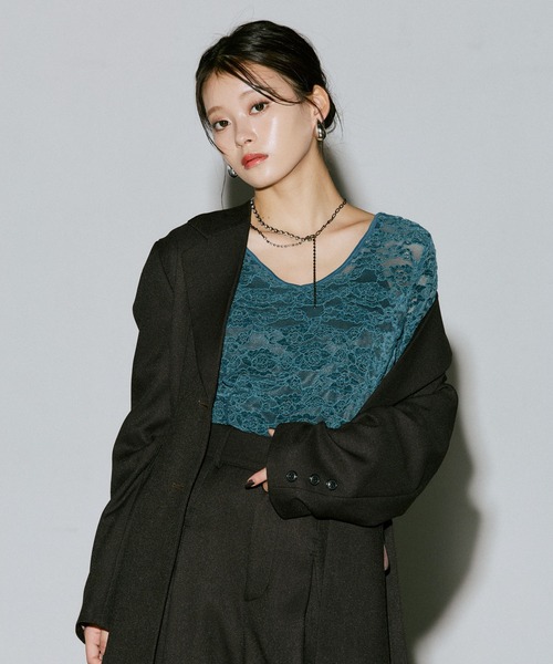PAGEBOY(ページボーイ)の「ベロアレース2WAYロングスリーブ【前後2WAY】(Tシャツ/カットソー・レディース・ローズ/ターコイズブルー/オフホワイト/ブラック・FREE)」の22枚目の写真