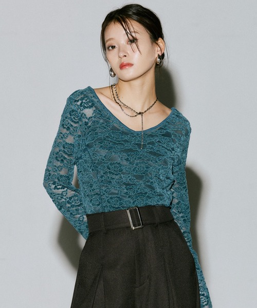 PAGEBOY(ページボーイ)の「ベロアレース2WAYロングスリーブ【前後2WAY】(Tシャツ/カットソー・レディース・ローズ/ターコイズブルー/オフホワイト/ブラック・FREE)」の19枚目の写真