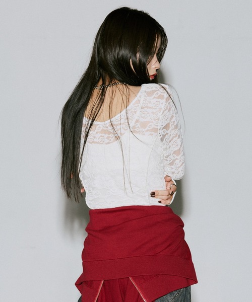 PAGEBOY(ページボーイ)の「ベロアレース2WAYロングスリーブ【前後2WAY】(Tシャツ/カットソー・レディース・ローズ/ターコイズブルー/オフホワイト/ブラック・FREE)」の8枚目の写真