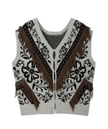 Ameri(�A����)��2WAY FLOWER PATTERN FRINGE KNIT VEST(�x�X�g)