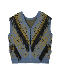 Ameri（アメリ）の「2WAY FLOWER PATTERN FRINGE KNIT VEST（ベスト）」