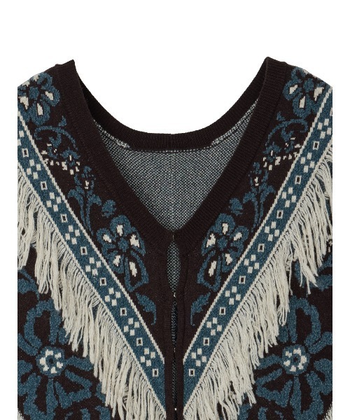 Ameri(アメリ)の「2WAY FLOWER PATTERN FRINGE KNIT VEST(ベスト・レディース・ブルー/ブラウン/グレー・FREE)」の4枚目の写真