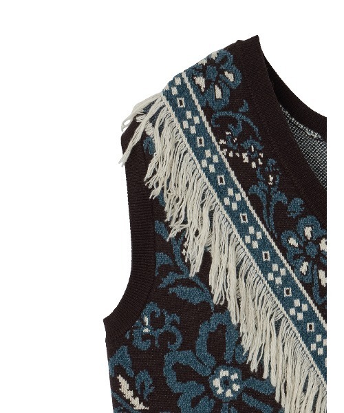 Ameri(アメリ)の「2WAY FLOWER PATTERN FRINGE KNIT VEST(ベスト・レディース・ブルー/ブラウン/グレー・FREE)」の5枚目の写真