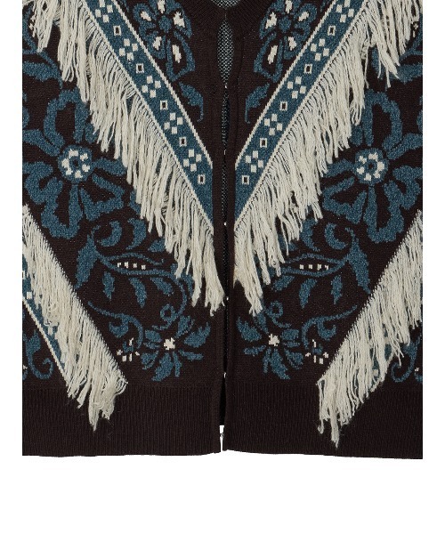 Ameri(アメリ)の「2WAY FLOWER PATTERN FRINGE KNIT VEST(ベスト・レディース・ブルー/ブラウン/グレー・FREE)」の6枚目の写真