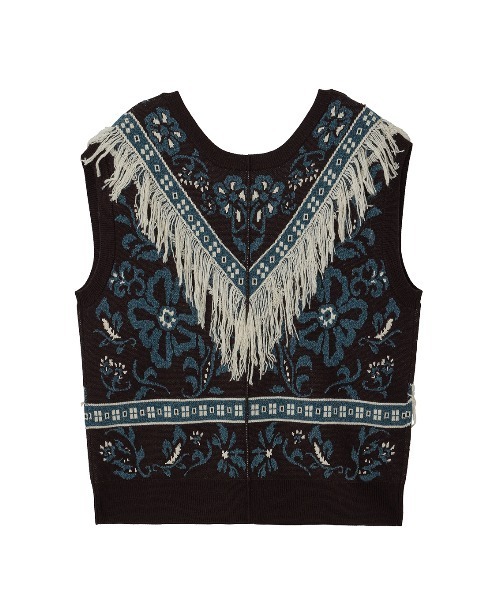 Ameri(アメリ)の「2WAY FLOWER PATTERN FRINGE KNIT VEST(ベスト・レディース・ブルー/ブラウン/グレー・FREE)」の7枚目の写真