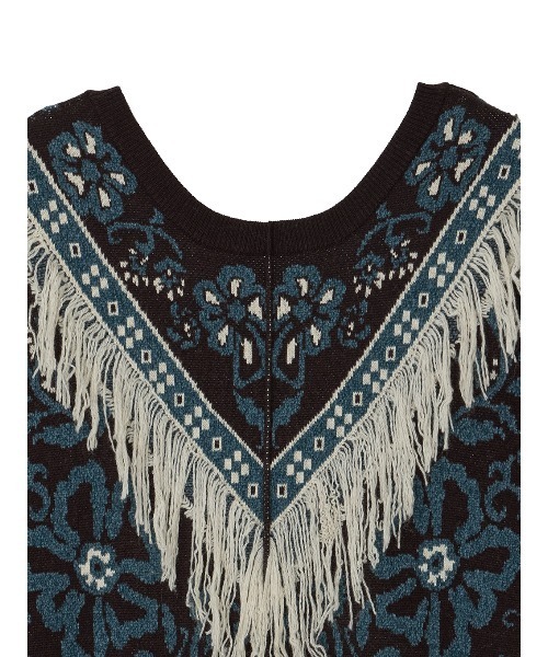 Ameri(アメリ)の「2WAY FLOWER PATTERN FRINGE KNIT VEST(ベスト・レディース・ブルー/ブラウン/グレー・FREE)」の8枚目の写真