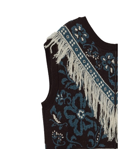 Ameri(アメリ)の「2WAY FLOWER PATTERN FRINGE KNIT VEST(ベスト・レディース・ブルー/ブラウン/グレー・FREE)」の9枚目の写真