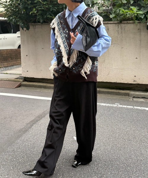 Ameri(アメリ)の「2WAY FLOWER PATTERN FRINGE KNIT VEST(ベスト・レディース・ブルー/ブラウン/グレー・FREE)」の15枚目の写真