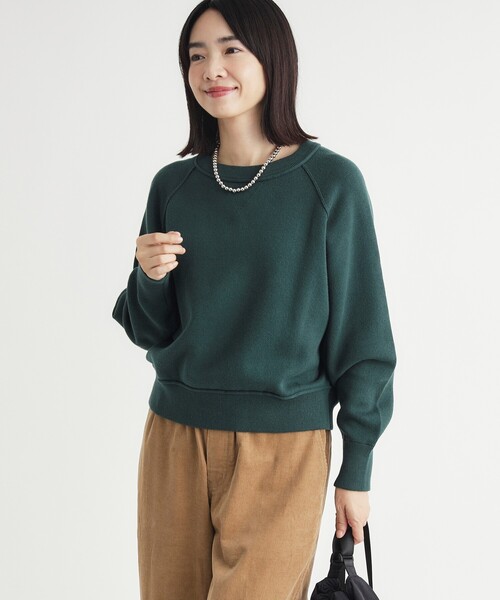 HONEYSUCKLE ROSE(ハニーサックルローズ)の「《柔らかな着心地/体型カバー》スウェットライクニット(ニット/セーター・レディース・グリーン/レッド系1/ライトグレー/ライトイエロー系・03/05/04)」の2枚目の写真