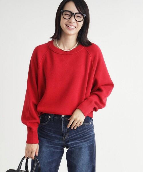 HONEYSUCKLE ROSE(ハニーサックルローズ)の「《柔らかな着心地/体型カバー》スウェットライクニット(ニット/セーター・レディース・グリーン/レッド系1/ライトグレー/ライトイエロー系・03/05/04)」の21枚目の写真