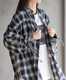 起毛チェックドロストスリーブワイドシャツ