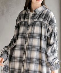 起毛チェックドロストスリーブワイドシャツ