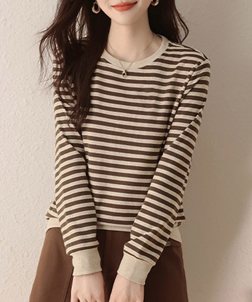 Doux Belle(ドゥーベル)の「ボーダー柄リブ切替長袖プルオーバー(Tシャツ/カットソー・レディース・ベージュ・MEDIUM/LARGE/X-LARGE)」の6枚目の写真