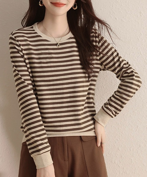 Doux Belle(ドゥーベル)の「ボーダー柄リブ切替長袖プルオーバー(Tシャツ/カットソー・レディース・ベージュ・MEDIUM/LARGE/X-LARGE)」の9枚目の写真