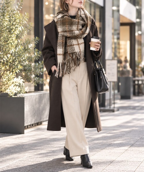 23区チェック柄フリンジ大判マフラー チェック柄 フリンジ大判マフラー（マフラー）｜GRESHEL（グレッシェル