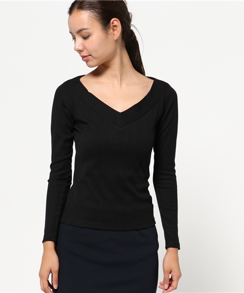 EGOIST（エゴイスト）の「ランダムリブデコルテトップ（Tシャツ/カットソー・レディース・ブラック/ベージュ/グレー・FREE）」の4枚目の写真