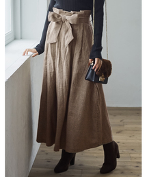 Re:EDIT | グレンチェック柄ウエストリボンロングフレアスカート(スカート)