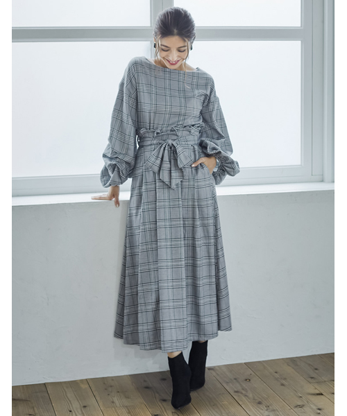 Re:EDIT（リエディ）の「グレンチェック柄ウエストリボンロングフレアスカート（スカート・レディース・ブラック/ブラウン/ブラック系その他/ブラウン系その他・SMALL/LARGE/MEDIUM）」の15枚目の写真