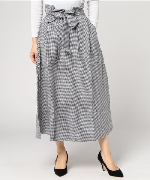 Re:EDIT（リエディ）の「グレンチェック柄ウエストリボンロングフレアスカート（スカート・レディース・ブラック/ブラウン/ブラック系その他/ブラウン系その他・SMALL/LARGE/MEDIUM）」の2枚目の写真