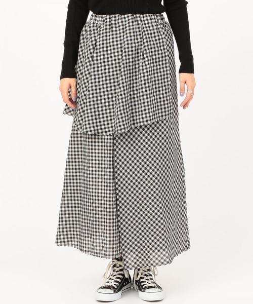 Another Edition（アナザーエディション）の「ギンガムCHKアシンメトリーロングスカート ◆（スカート・レディース・ブラック/レッド・FREE）」の9枚目の写真