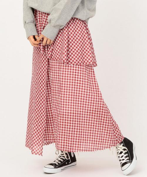 Another Edition（アナザーエディション）の「ギンガムCHKアシンメトリーロングスカート ◆（スカート・レディース・ブラック/レッド・FREE）」の4枚目の写真